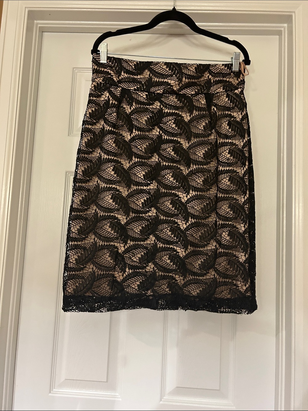 ANTONIO MELANI Black Lace Pencil Skirt with Nude Underlayer